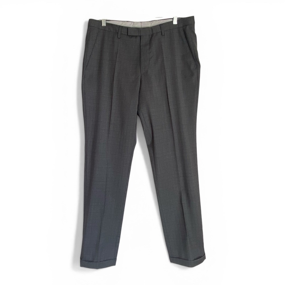 Boss Dress Pants Men 34x31  Gray Plaid Wool Slim Fit Office Wear Preppy